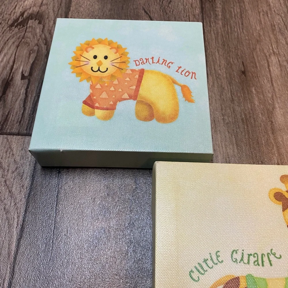 Nursery Safari Animal Canvas Wall Art Set | Baby Room Decor | Lion Giraffe Zebra